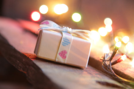 New Year home decorations. Gift and Christmas garland.の写真素材