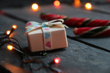 New Year home decorations. Christmas garland and gift.の写真素材