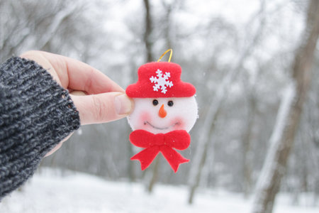 Winter Christmas background. Merry christmas and happy new year greeting card. happy snowman.の写真素材