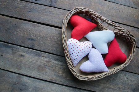Valentines day background with Hearts or birthday background. Composition on a vintage table.の写真素材
