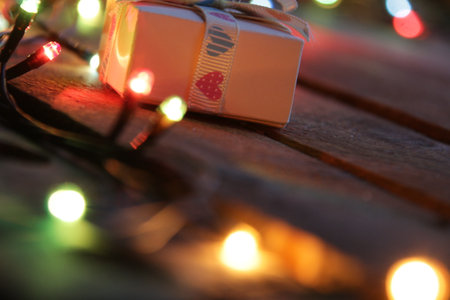 New Year home decorations. Gift and Christmas garland.の写真素材