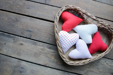 Valentines day background with Hearts or birthday background. Composition on a vintage table.の写真素材