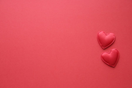 Red heart on a red background. Place for text. Valentines card.の写真素材