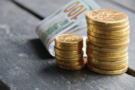 Money growth creative idea. golden coins.の写真素材
