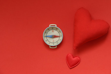 Valentine's Day background. Red heart on a red background.の写真素材