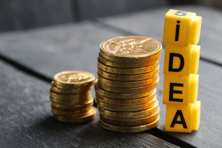 Business idea creative concept, inscription on yellow cubes.の写真素材