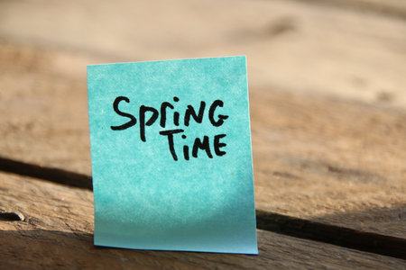 Spring Time concept! The inscription on the blue tag.の写真素材