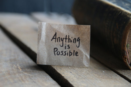 Anything is possible card. The inscription on the tag. vintage style. Motivational quotes.の写真素材