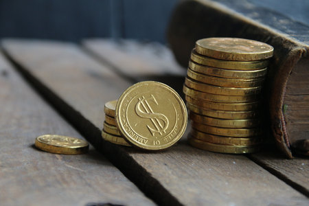 Profit growth and business concept. Chart profit from gold coins.の写真素材