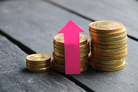 Income growth. Creative concept with golden coins. interest rate and dividend concept.の写真素材