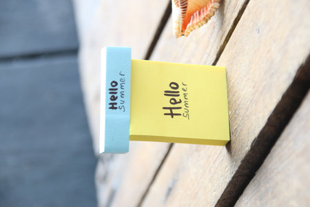 hello summer creative concept. Hand lettering quote.の写真素材