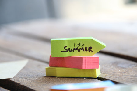 hello summer creative concept. Hand lettering quote.の写真素材