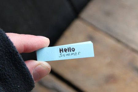 hello summer creative concept. Hand lettering quote.の写真素材
