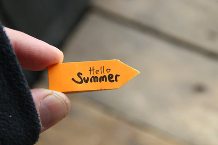 hello summer creative concept. Hand lettering quote.の写真素材