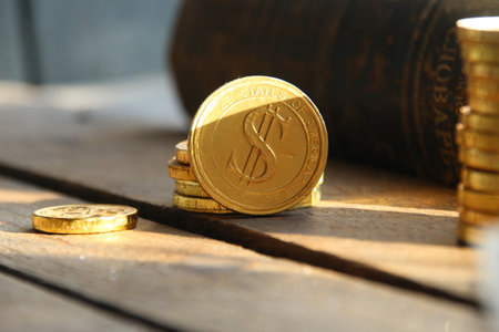 Money. Financial and money deposit concept. Golden Coins.の写真素材