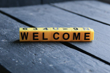 Welcome creative concept, inscription on yellow cubes.の写真素材