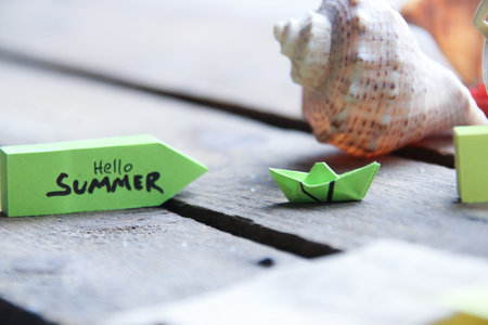 Hello summer creative concept. Vacation Message Sign Concept.の写真素材