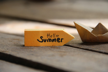 Hello summer creative concept. Holiday concept and advertising of tour agency.の写真素材