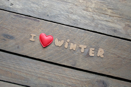 I love winter, inscription on a wooden table.の写真素材