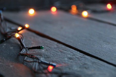 Christmas garland close up. New Year home decorations.の写真素材