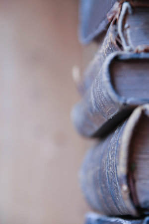 Library. Vintage old books on the shelf.