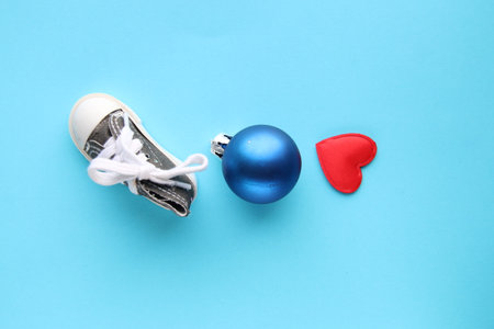 Merry Christmas and happy new year concept. Christmas Bauble and heart.の写真素材