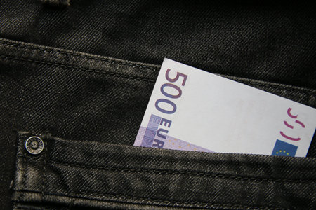 500 euros in your jeans pocket. Financial business background.の写真素材