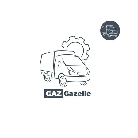 Gazelle car icon with gear element.のイラスト素材