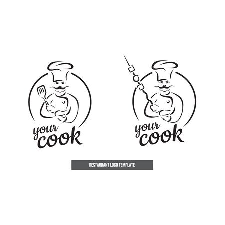 Restaurant logo template, chef with mustache.のイラスト素材