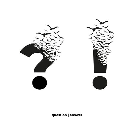 Punctuation marks with effect of destruction. Dispersion. Birds.のイラスト素材