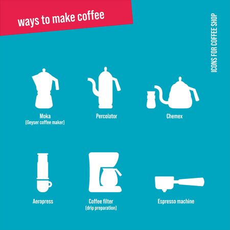 Cafe Icons Set. Ways to make coffee.のイラスト素材