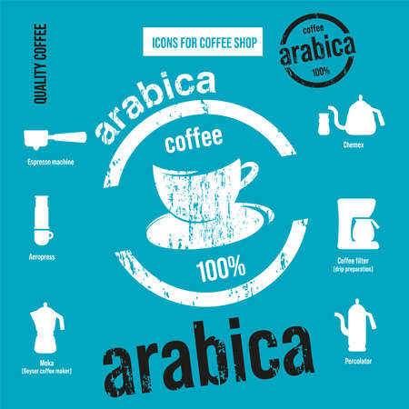 Cafe Icons Set. Ways to make coffee.のイラスト素材