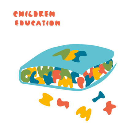 A book filled with letters. Child education concept.のイラスト素材