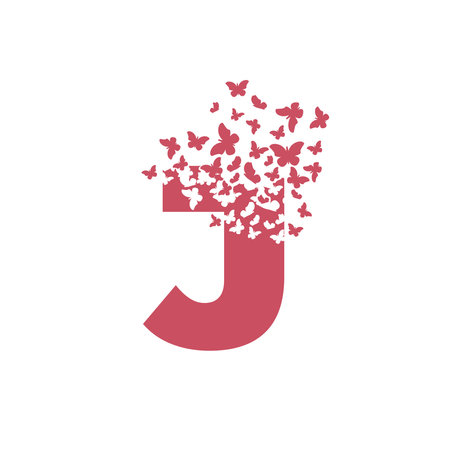 The letter J dispersing into a cloud of butterflies and moths.のイラスト素材