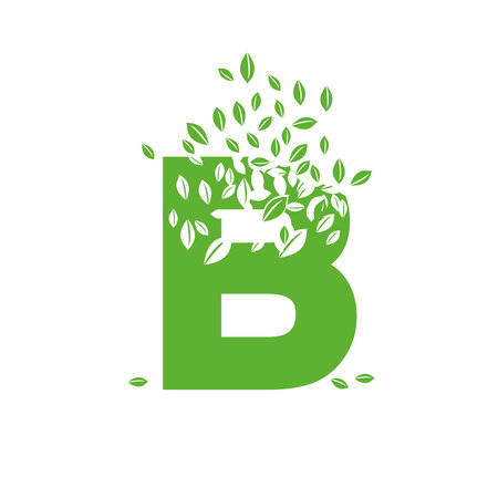 The letter B dissolves into a cloud of leaves.のイラスト素材