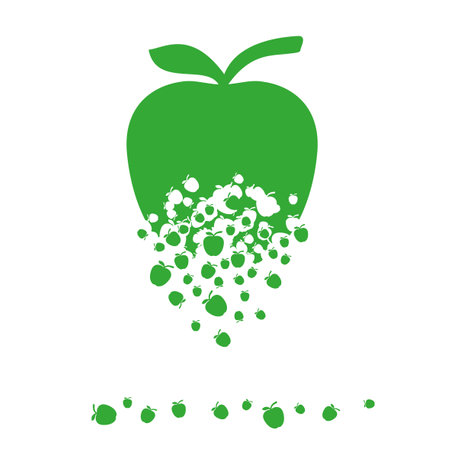 The apple dissolves into a cloud of small apples. Destruction effect. Diffusion.のイラスト素材