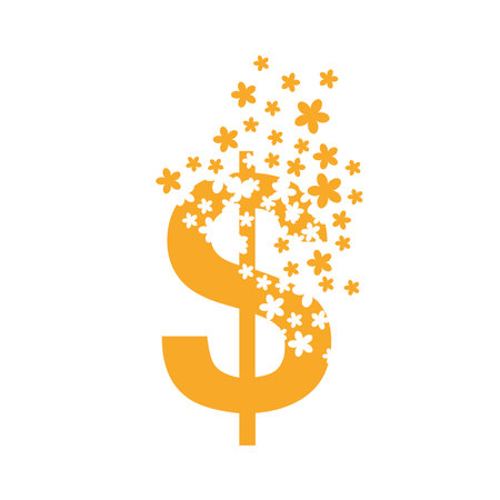 Dollar sign dissolves into a cloud of flowers.のイラスト素材