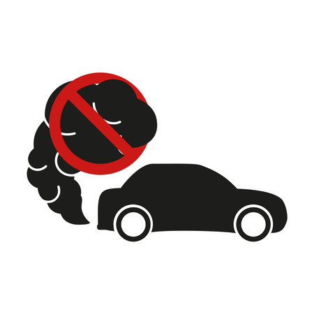 Prohibition sign of dangerous exhaust gases. Exhaust car icon. Traffic fumes. environmental pollution. Smog.のイラスト素材