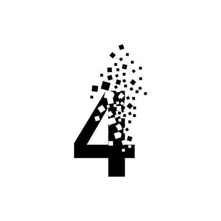 Number 4 turns into a cloud of squares of different sizes.のイラスト素材