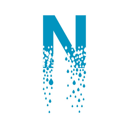 The letter N dissolves into droplets. Drops of liquid fall out as precipitation. Destruction effect. Dispersion.のイラスト素材