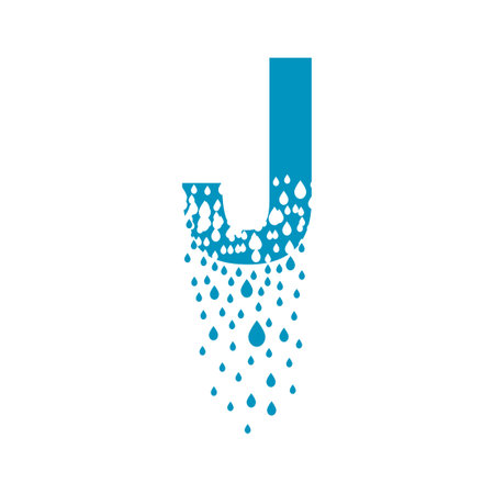 The letter J dissolves into droplets. Drops of liquid fall out as precipitation. Destruction effect. Dispersion.のイラスト素材