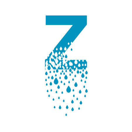 The letter Z dissolves into droplets. Drops of liquid fall out as precipitation. Destruction effect. Dispersion.のイラスト素材