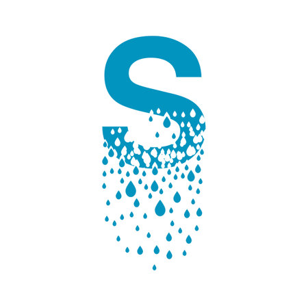 The letter S dissolves into droplets. Drops of liquid fall out as precipitation. Destruction effect. Dispersion.のイラスト素材