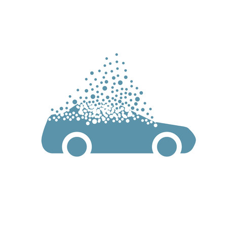 The car figure dissipates into a cloud of bubbles.のイラスト素材