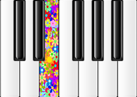 The keyboard of the classical piano with one colorful keyのイラスト素材