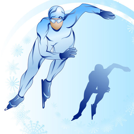Stylized illustration of skater and his shilouette on a blue backgroundのイラスト素材