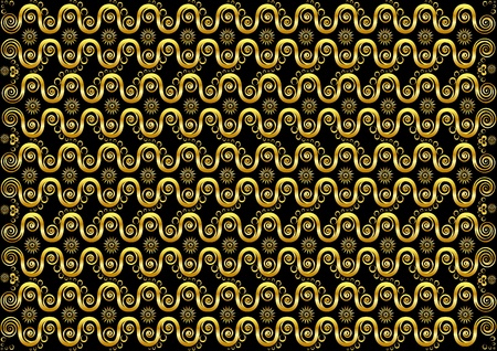 Beautiful gold pattern with waves and starsのイラスト素材