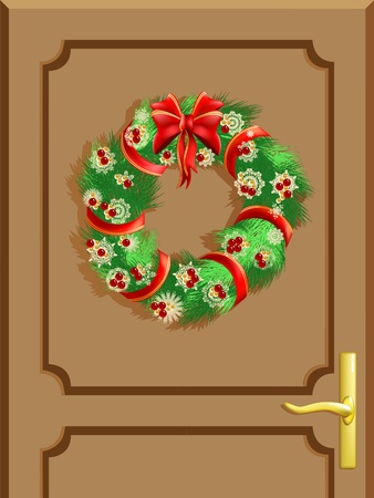 Entrance door and a Christmas decorationのイラスト素材
