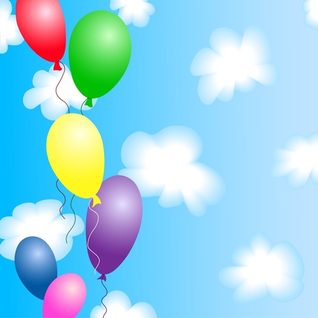 Colourful balloons in the blue sky with cloudsのイラスト素材