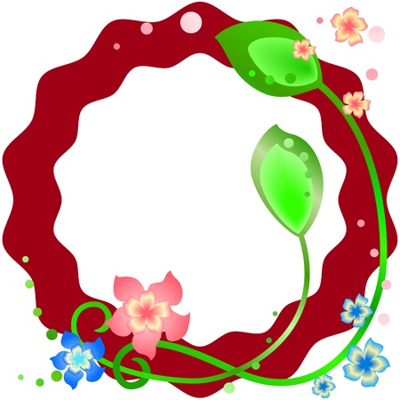 Wavy claret spring frame with flowers and leavesのイラスト素材